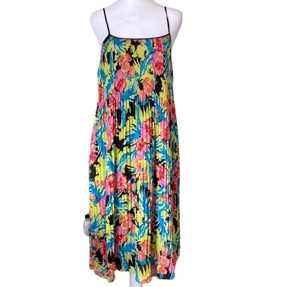 Ann Taylor Loft Bright Floral Print Accordion Pleat Summer Shift Dress SX - Picture 1 of 11